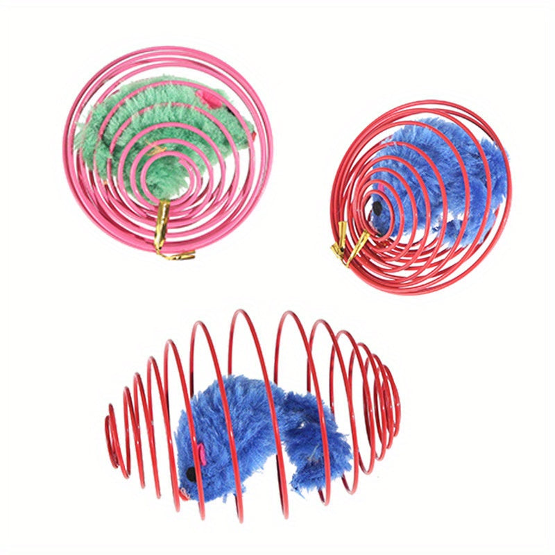 3pcs Colorful Spring Toy Set - Keep Your Cat Entertained With Interactive Rolling Balls & Mouse Toys