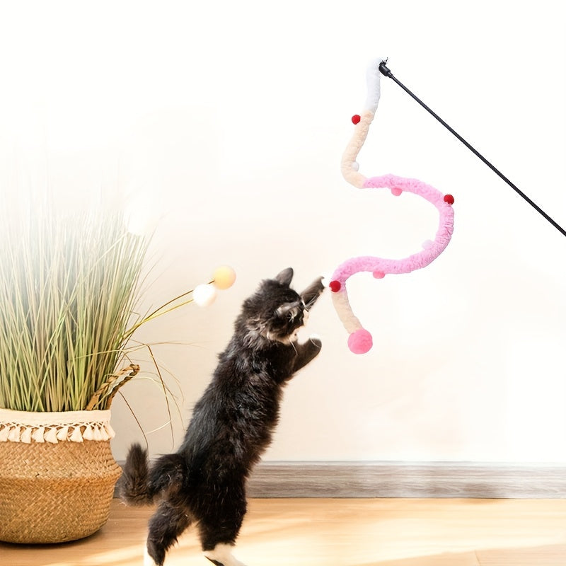 Interactive Cat Teaser Toy - Soft Plush Strip With Teasing Stick For Kitten Play - Pet Supplies For Fun And Exercise