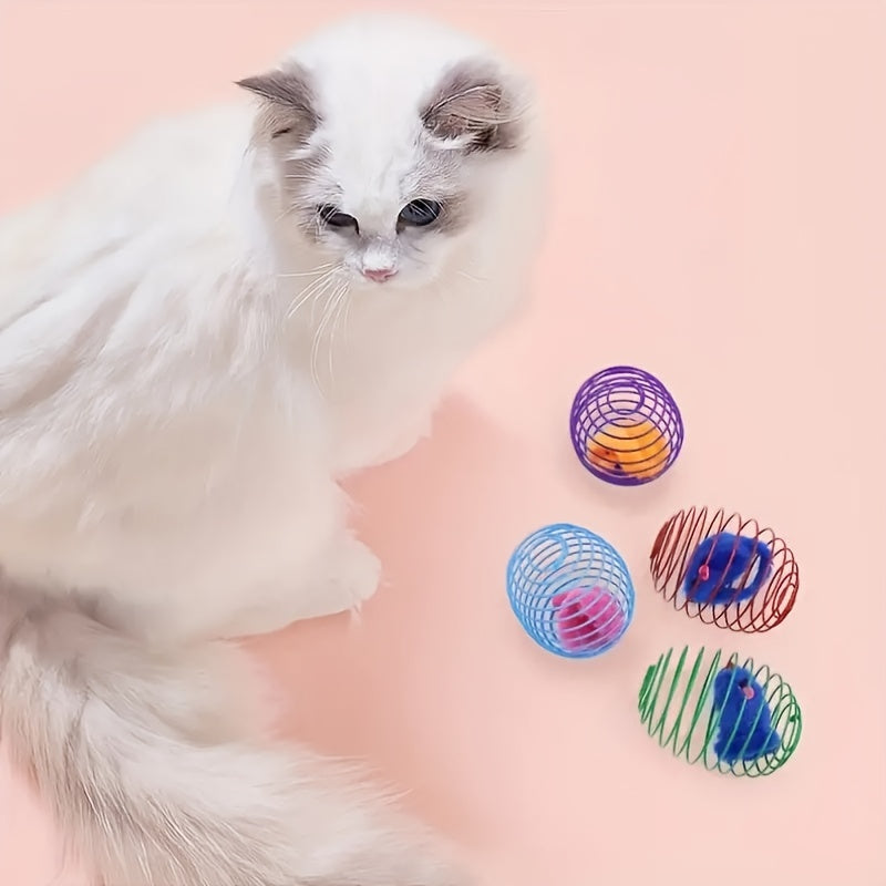 3pcs Colorful Spring Toy Set - Keep Your Cat Entertained With Interactive Rolling Balls & Mouse Toys