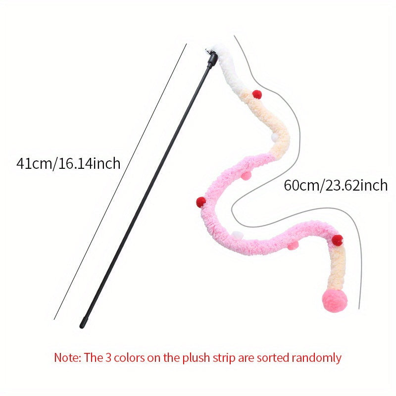 Interactive Cat Teaser Toy - Soft Plush Strip With Teasing Stick For Kitten Play - Pet Supplies For Fun And Exercise