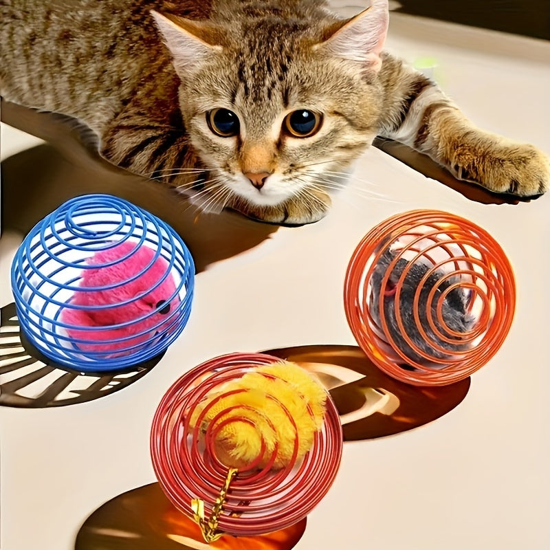 3pcs Colorful Spring Toy Set - Keep Your Cat Entertained With Interactive Rolling Balls & Mouse Toys