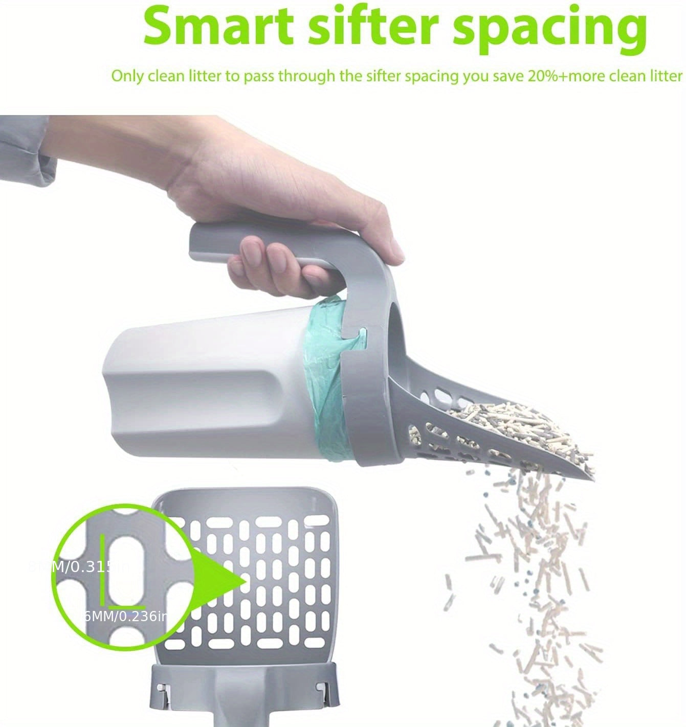 Cat Litter Scoop with Built-In Poop Bag Holder – Includes 120pcs Waste Bags