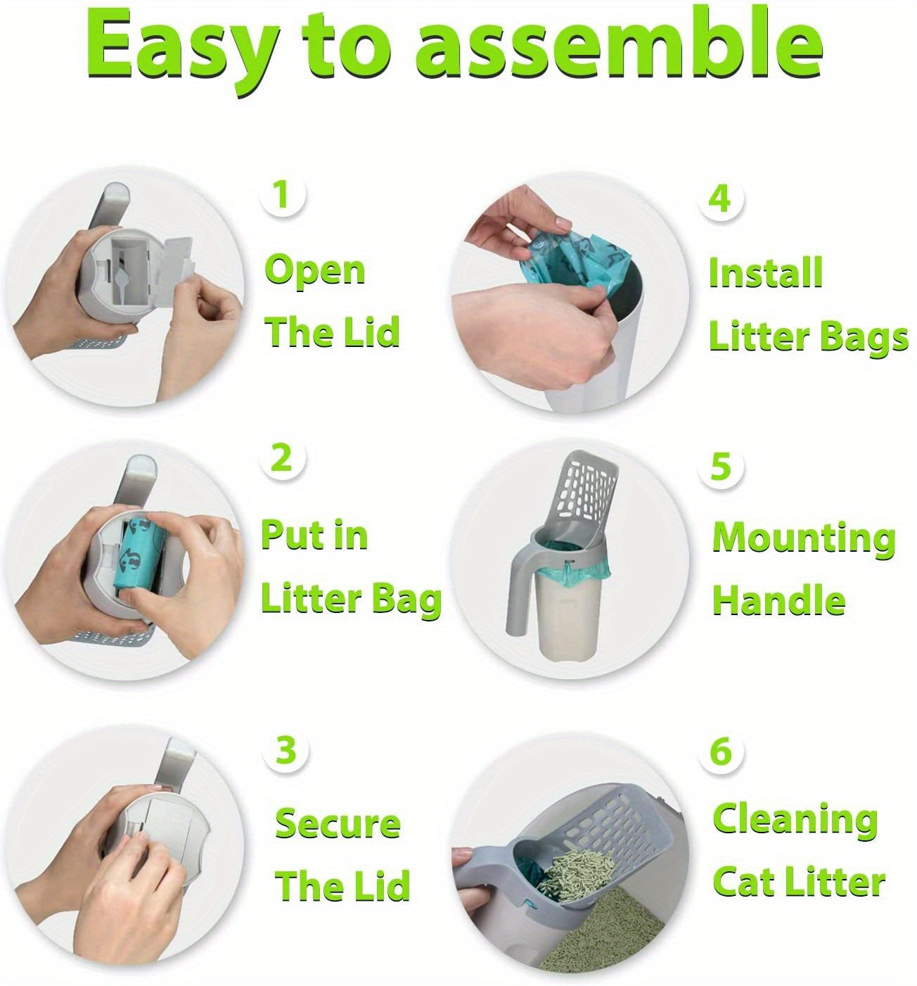 Cat Litter Scoop with Built-In Poop Bag Holder – Includes 120pcs Waste Bags