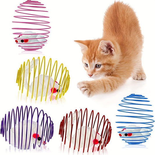 3pcs Colorful Spring Toy Set - Keep Your Cat Entertained With Interactive Rolling Balls & Mouse Toys