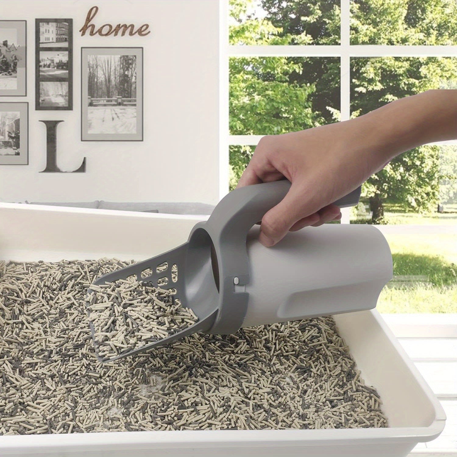 Cat Litter Scoop with Built-In Poop Bag Holder – Includes 120pcs Waste Bags