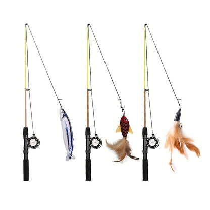 1pc 1pc Interactive Cat Feather Teaser Wand with Replacement Heads - Entertain Your Cat for Hours
