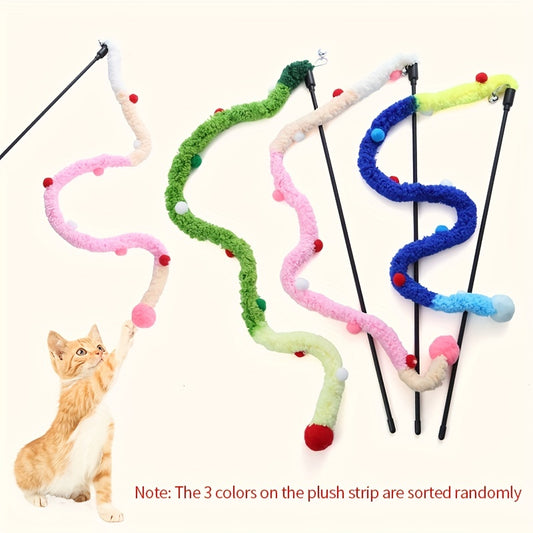 Interactive Cat Teaser Toy - Soft Plush Strip With Teasing Stick For Kitten Play - Pet Supplies For Fun And Exercise