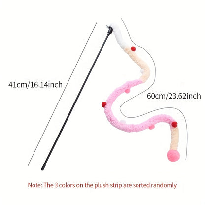 Interactive Cat Teaser Toy - Soft Plush Strip With Teasing Stick For Kitten Play - Pet Supplies For Fun And Exercise