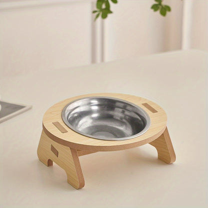 1 Set Elevated Cat Feeding Station, Stainless Steel Bowls with Solid Wood Stand, Raised Food and Water Dishes for Cats, No Battery Required, Elevated Cat Bowls|Sleek Bowl Design|Durable Pet Bowls