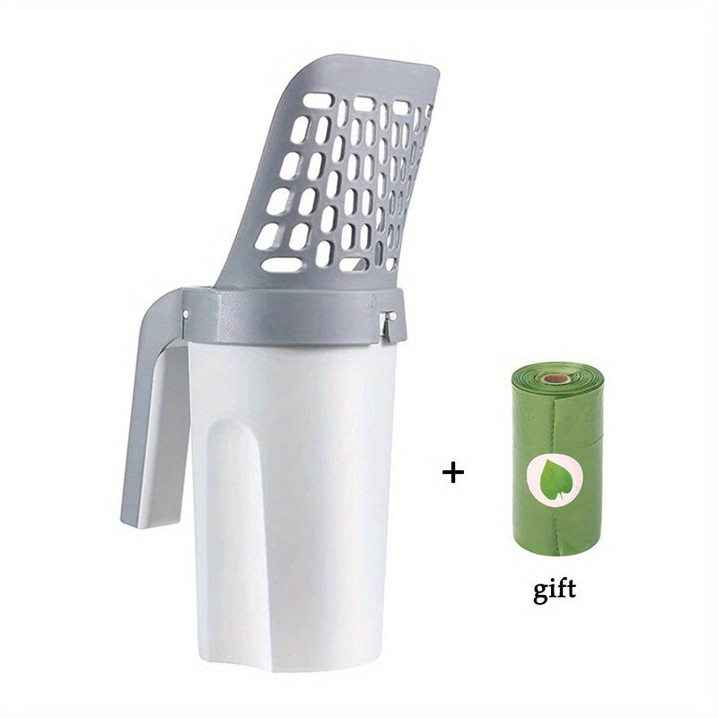 Cat Litter Scoop with Built-In Poop Bag Holder – Includes 120pcs Waste Bags