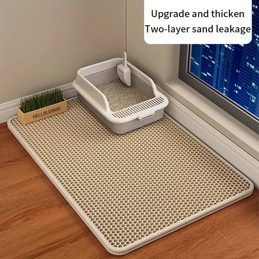 Large honeycomb cat litter mat under litter box with two-layer sand control design

