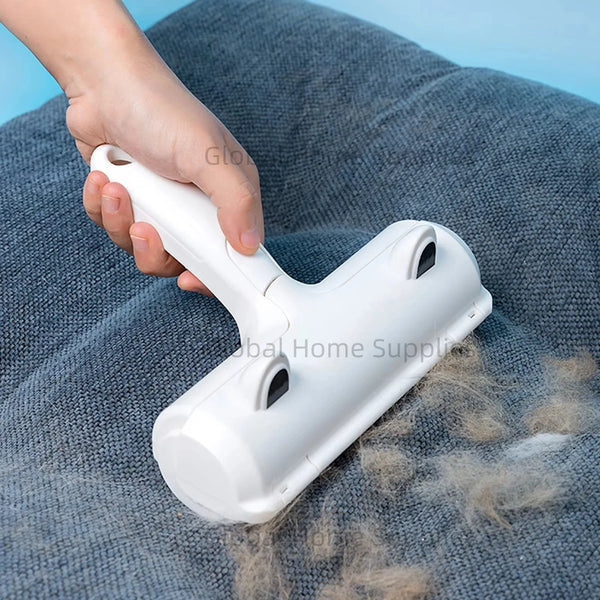 Reusable pet hair remover roller used on sofa to clean cat and dog fur – self-cleaning brush

