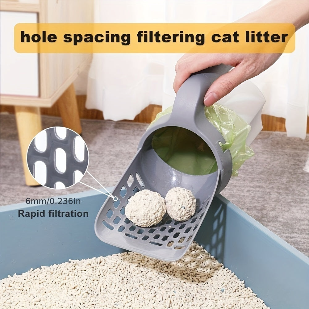 Cat Litter Scoop with Built-In Poop Bag Holder – Includes 120pcs Waste Bags