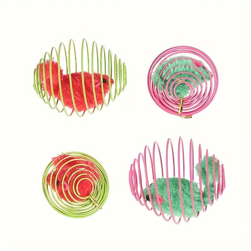 3pcs Colorful Spring Toy Set - Keep Your Cat Entertained With Interactive Rolling Balls & Mouse Toys
