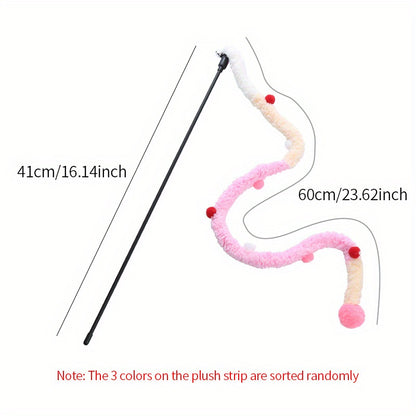 Interactive Cat Teaser Toy - Soft Plush Strip With Teasing Stick For Kitten Play - Pet Supplies For Fun And Exercise