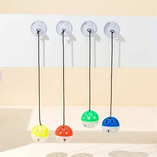 Colorful cat bell ball toys hanging from suction cups – interactive self-play toy for cats
