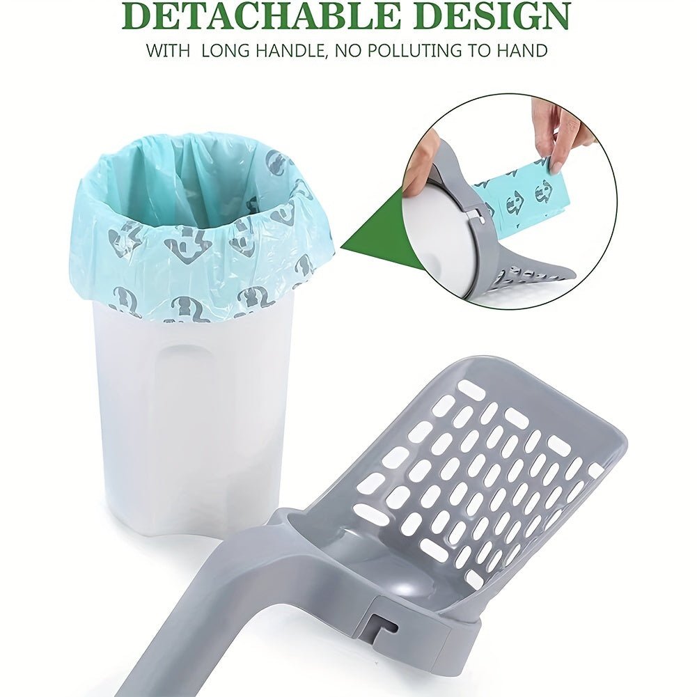 Cat Litter Scoop with Built-In Poop Bag Holder – Includes 120pcs Waste Bags